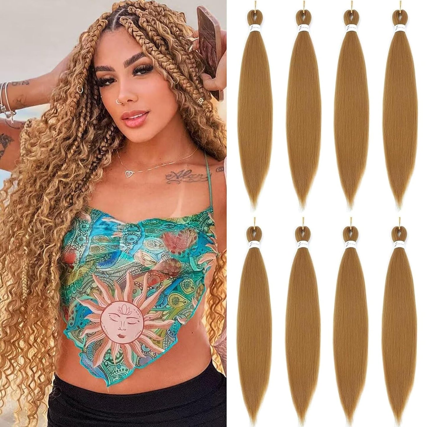 24-Inch Pre-Stretched Braiding Hair - 8 Packs Soft Yaki Texture for Crochet & Twists