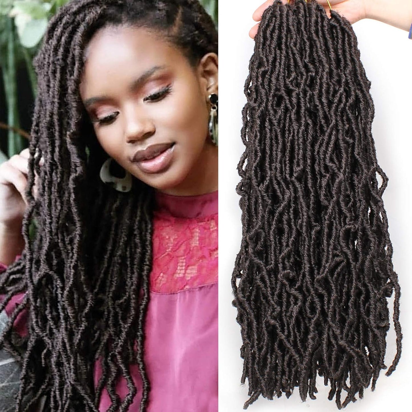 Faux Locs Crochet Hair - 18 Inch Pre-Looped 7 Packs Soft Natural Black Goddess Locs for Women