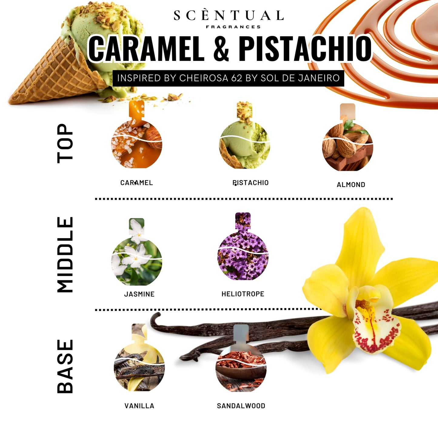 Scentual Fragrances, Luxury Perfume Oil, Ultra-Concentrated Women Roll-On Fragrance Oil, Long Lasting Rollerball Travel Mini Perfume, Vegan, Alcohol & Cruelty Free 10ml (Caramel & Pistachio)