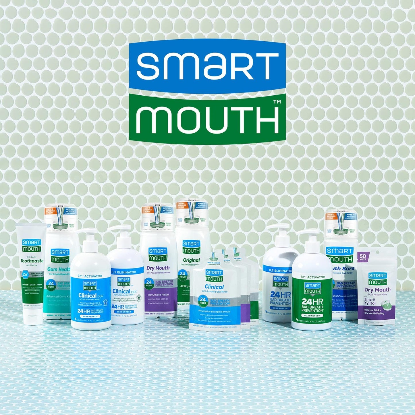 SmartMouth Dry Mouth Dual-Action Mints - Sugar-Free - 50 Count, 4 Pack, Mellow Mint