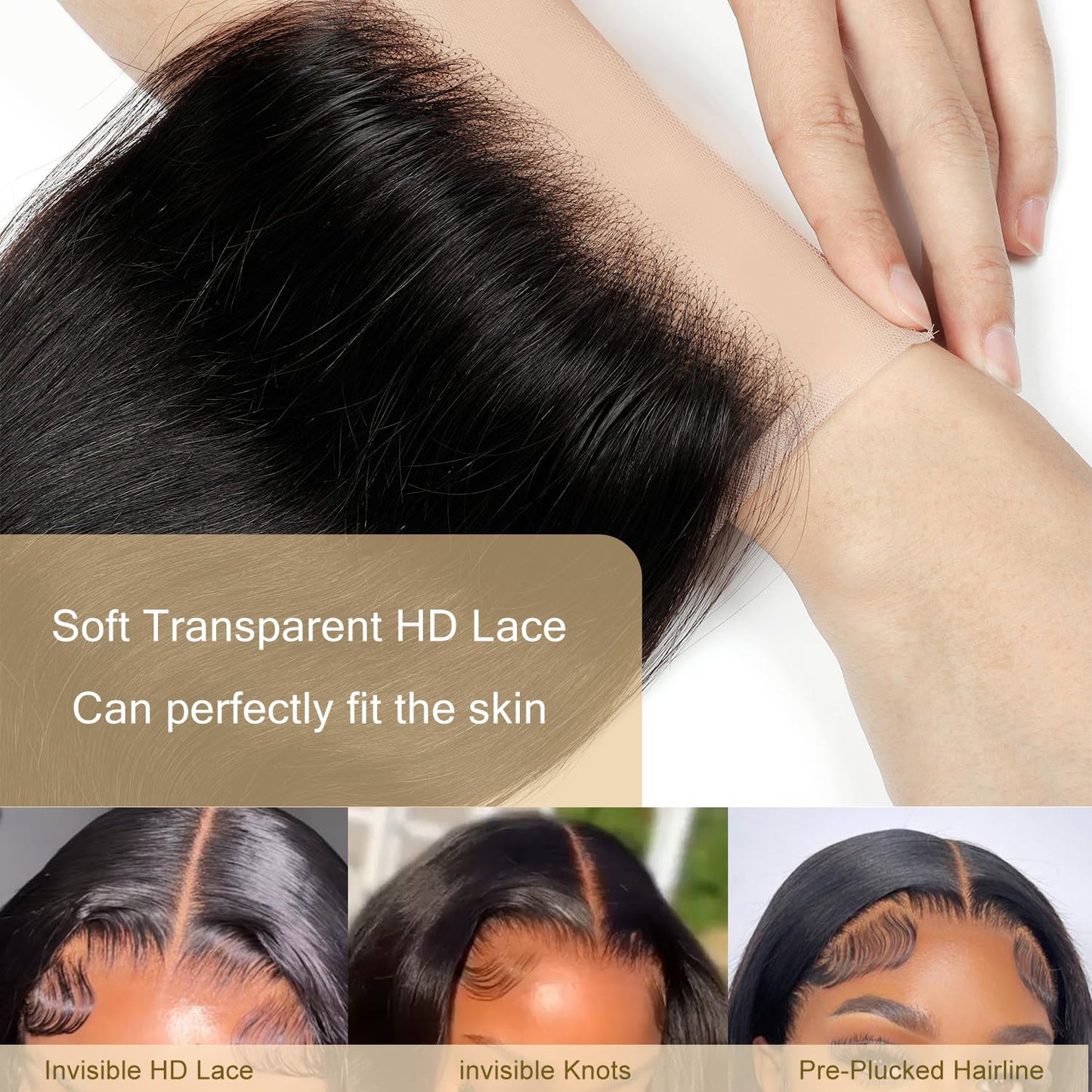 5x5 HD Lace Closure Body Wave Human Hair - Pre-Plucked Natural Hairline (10 Inch, Natural Color)