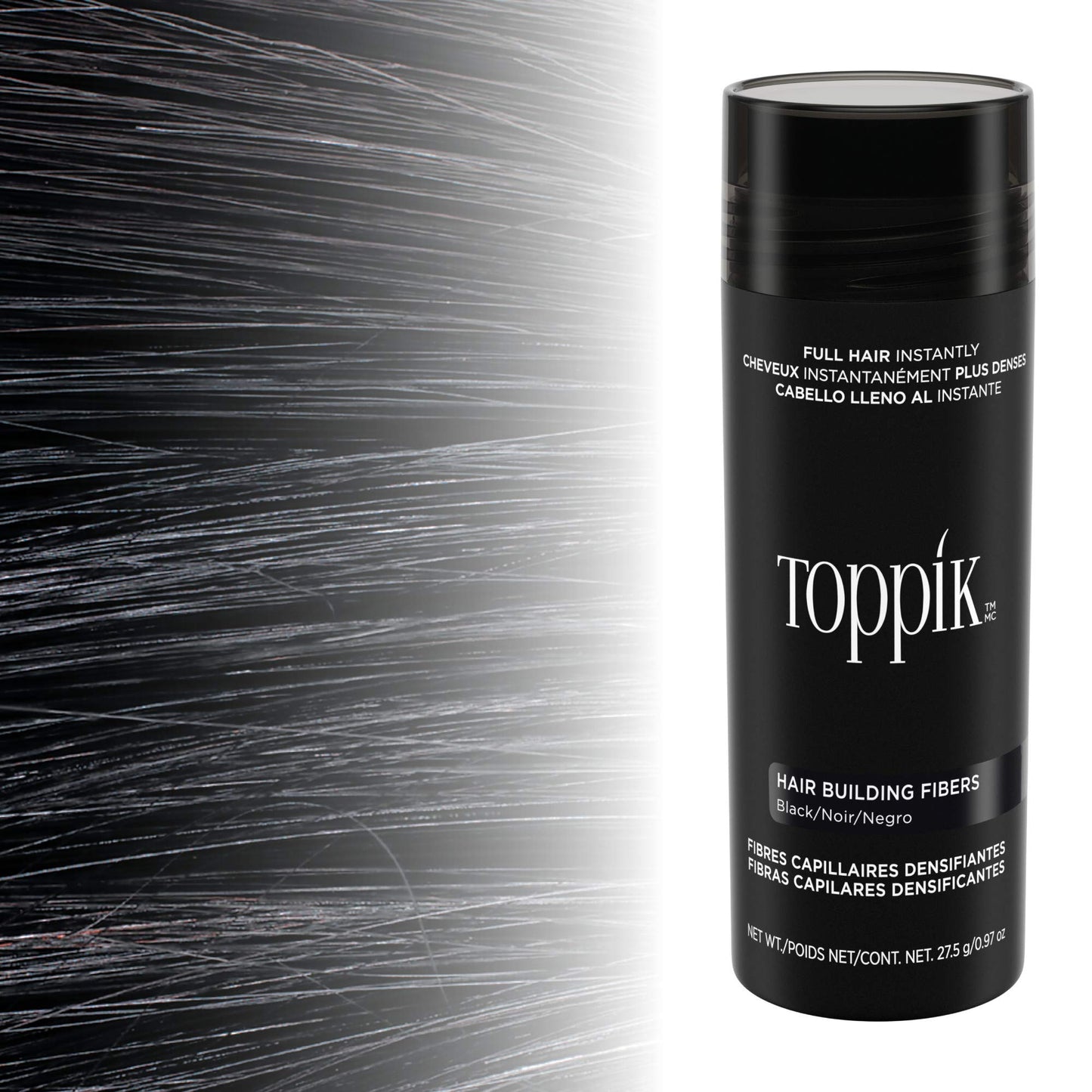 Toppik Hair Building Fibers, Black, 55g Fill In Fine or Thinning Hair, Instantly Thicker, Fuller Looking, 9 Shades for Men & Women, Keratin Protein Formula
