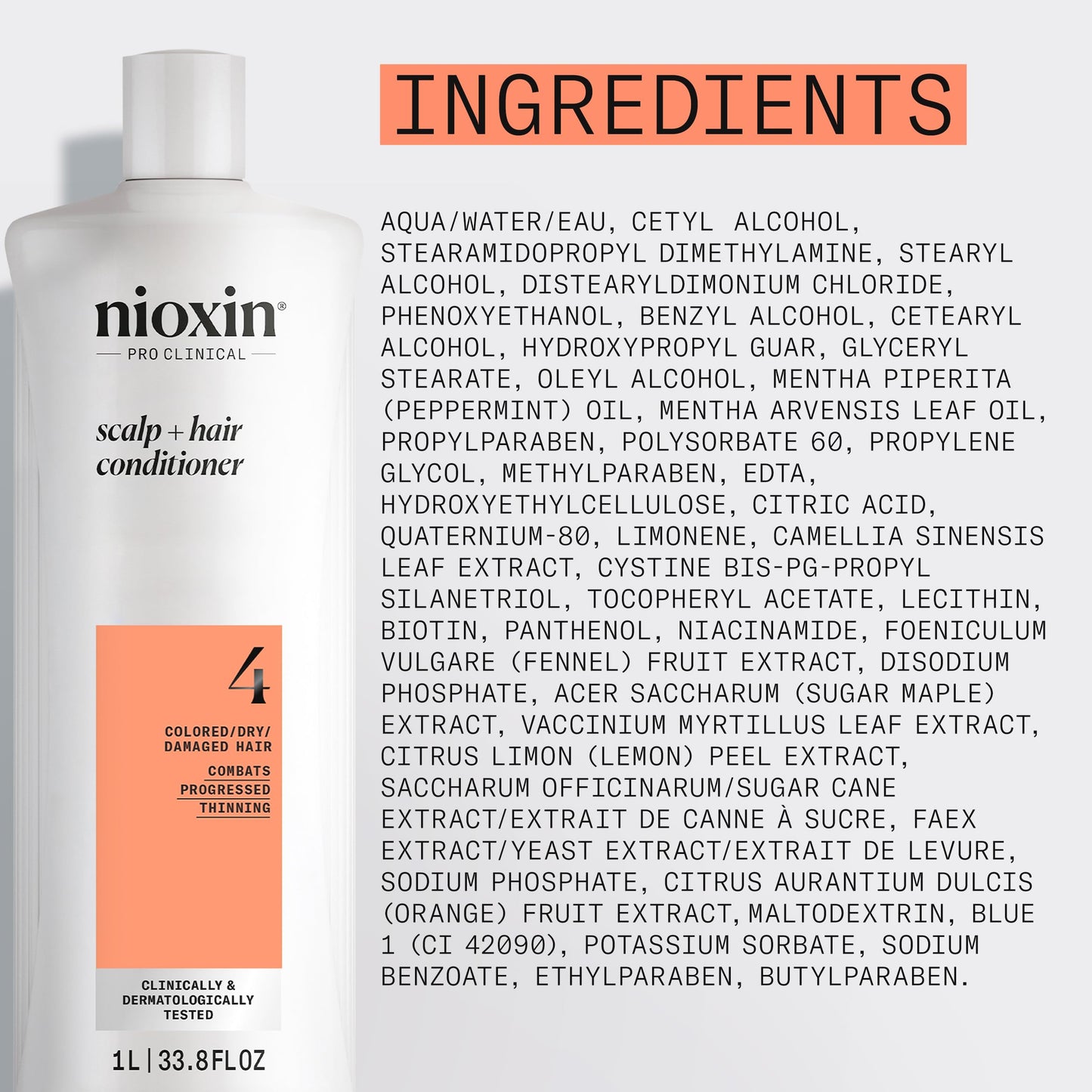 Nioxin System 4 Scalp + Hair Conditioner | For Colored or Damaged Hair with Progressed Thinning | With Niacinamide and Biotin | 33.8 Fl oz.