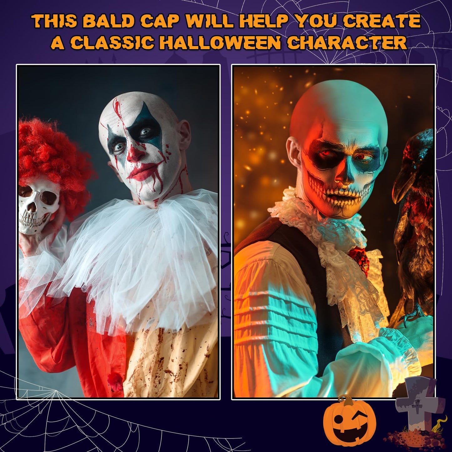 Wavwavw 2 Pcs Halloween Bald Cap Nylon Wig Caps Makeup Latex Head Caps for Women Men for Halloween Party Cosplay Theater(Wrinkle Skin,L)