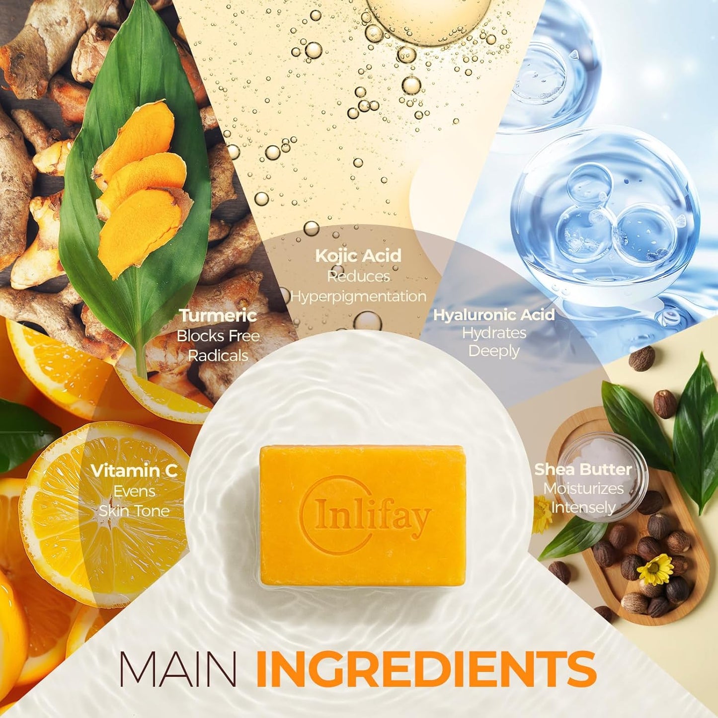 Inlifay Kojic Acid Soap Bar: Dark Spot Remover with Turmeric - Skin Cleasing for Women with Hyperpigmentation - Home Travel Use with African Net Sponge in Summer