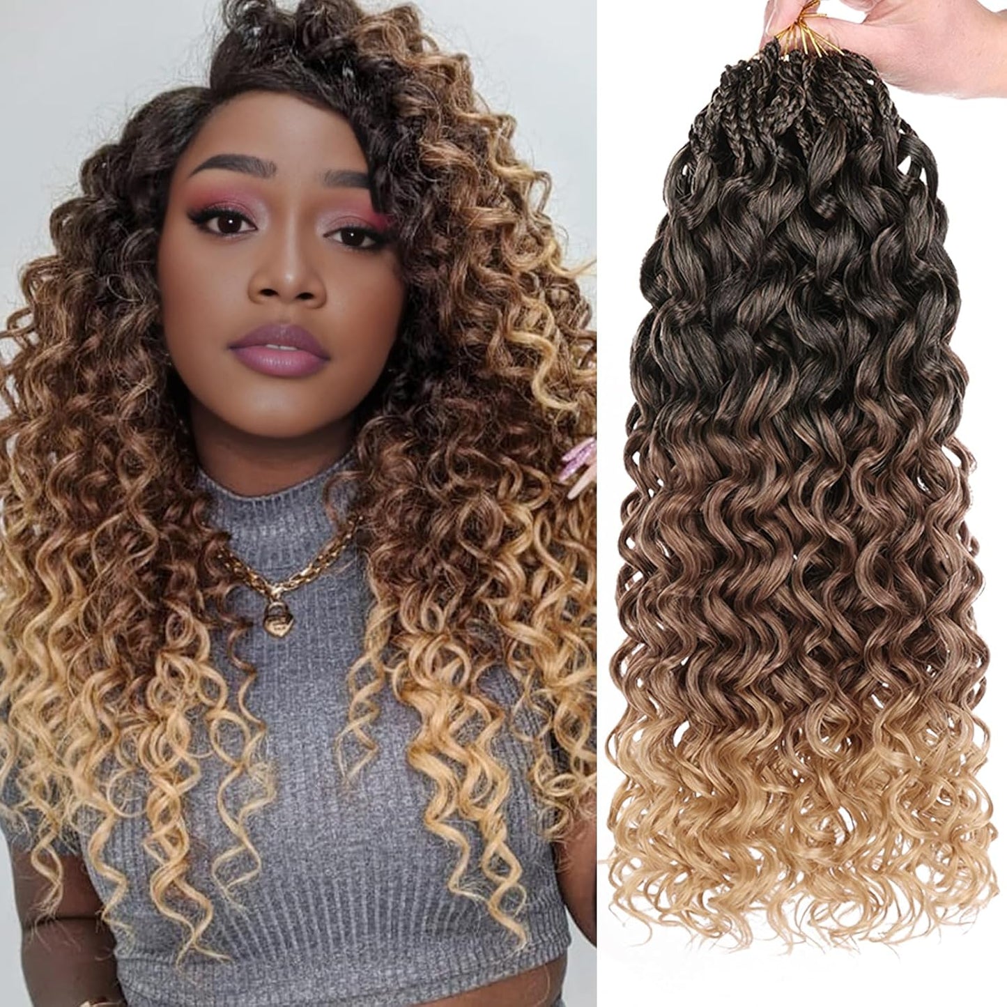 10 Inch Ombre Honey Blonde Gogo Curl Crochet Hair - 8 Packs Ocean Wave Short Curly Braids for Women & Kids