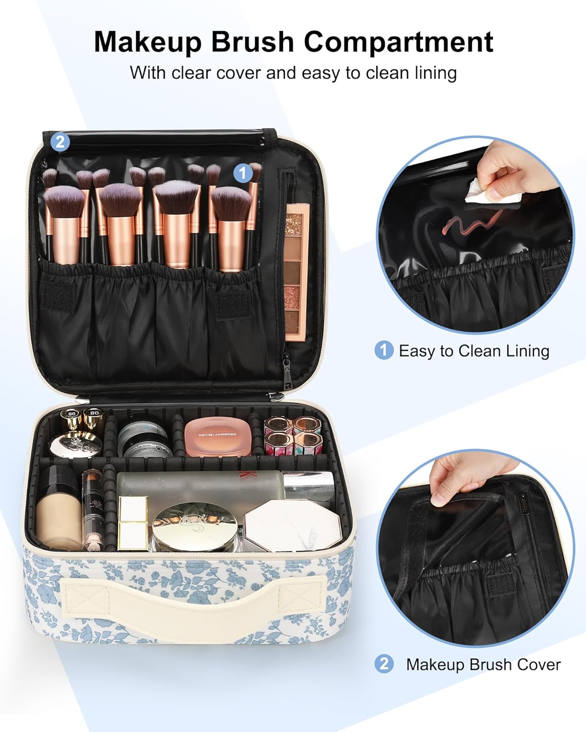 Relavel Portable Travel Makeup Case Organizer with Adjustable Dividers - Black Cosmetic Storage for Brushes, Toiletries & Jewelry