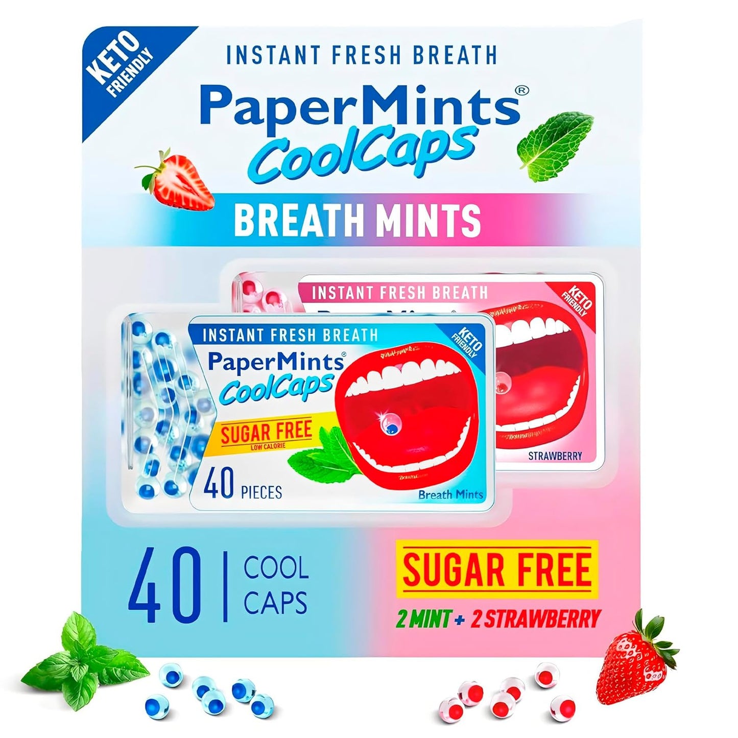 PaperMints CoolCaps - Sugar-Free Instant Fresh Breath Mints, 4 Pack (160 Capsules) for Halitosis & Dry Mouth Relief