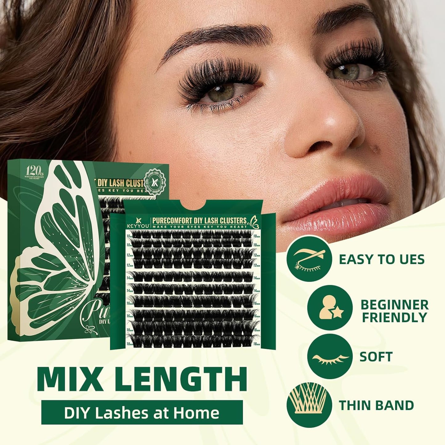 DIY Lash Extension Kit - 280 Soft Cluster Lashes, 100D Curl, Easy Application with Bond & Seal