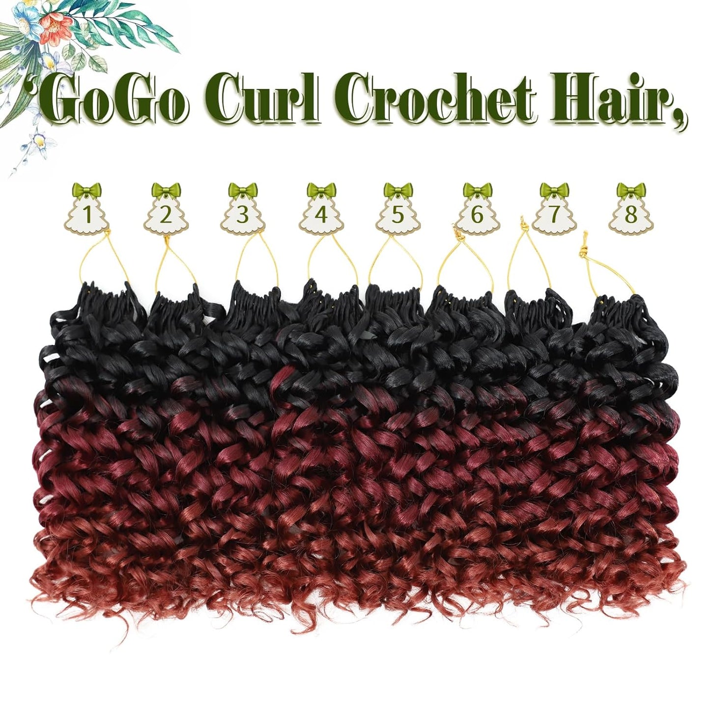 GoGo Curl Crochet Hair 10 Inch - 8 Packs Ombre Brown Water Wave Extensions for Black Women