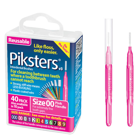 Piksters Interdental Brushes, 40 pk, Size 00, Interdental Tooth Brush for Extremely Tight Gaps, Gum Soft Bristles for Plaque Removal, Safe for Braces