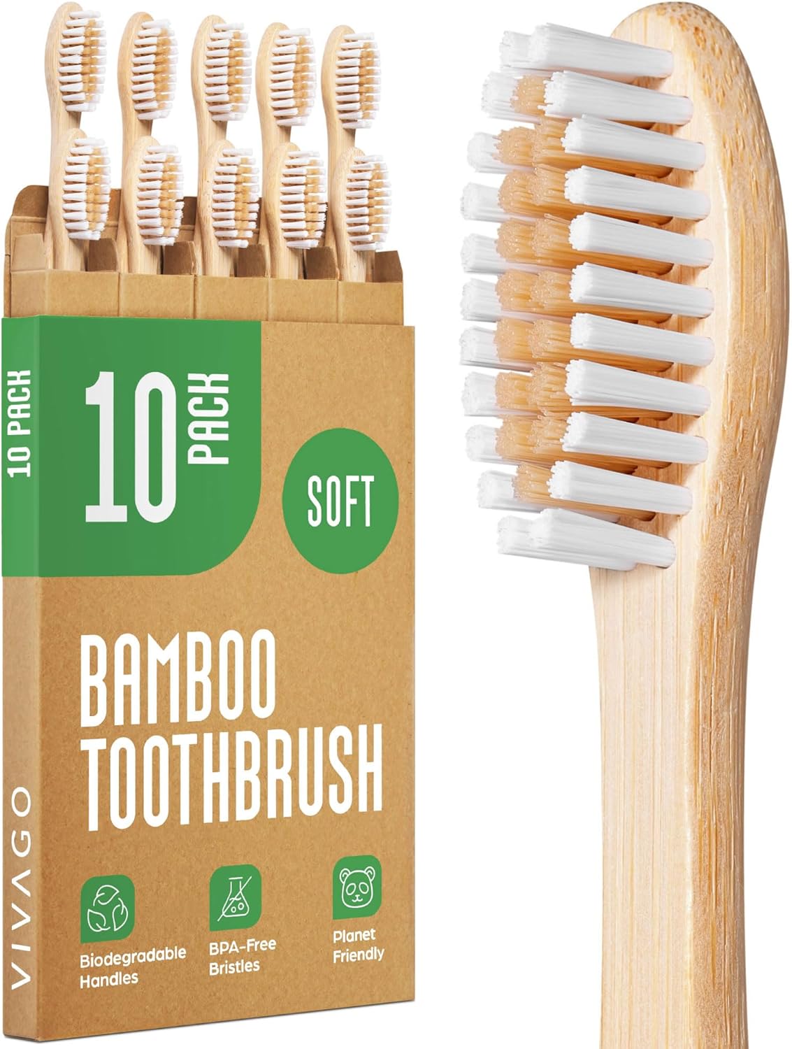 Bamboo Toothbrushes 30 Pack - Eco-Friendly, BPA-Free Soft Bristles, Natural Wooden Design