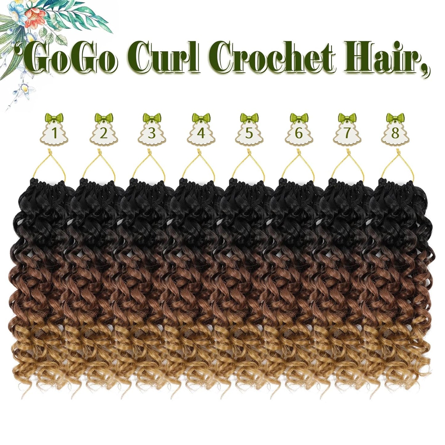 GoGo Curl Crochet Hair 10 Inch - 8 Packs Ombre Brown Water Wave Extensions for Black Women