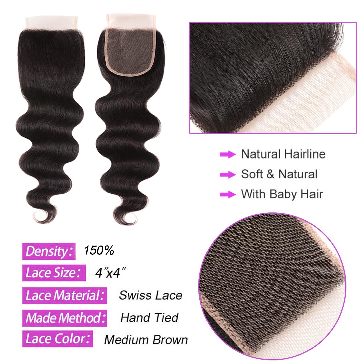 Body Wave Bundles Human Hair 18 20 22 24 Inch 4 Bundles Natural Black Brazilian Virgin Hair Weave 10A Grade 100% Unprocessed Real Human Hair Extensions for Women