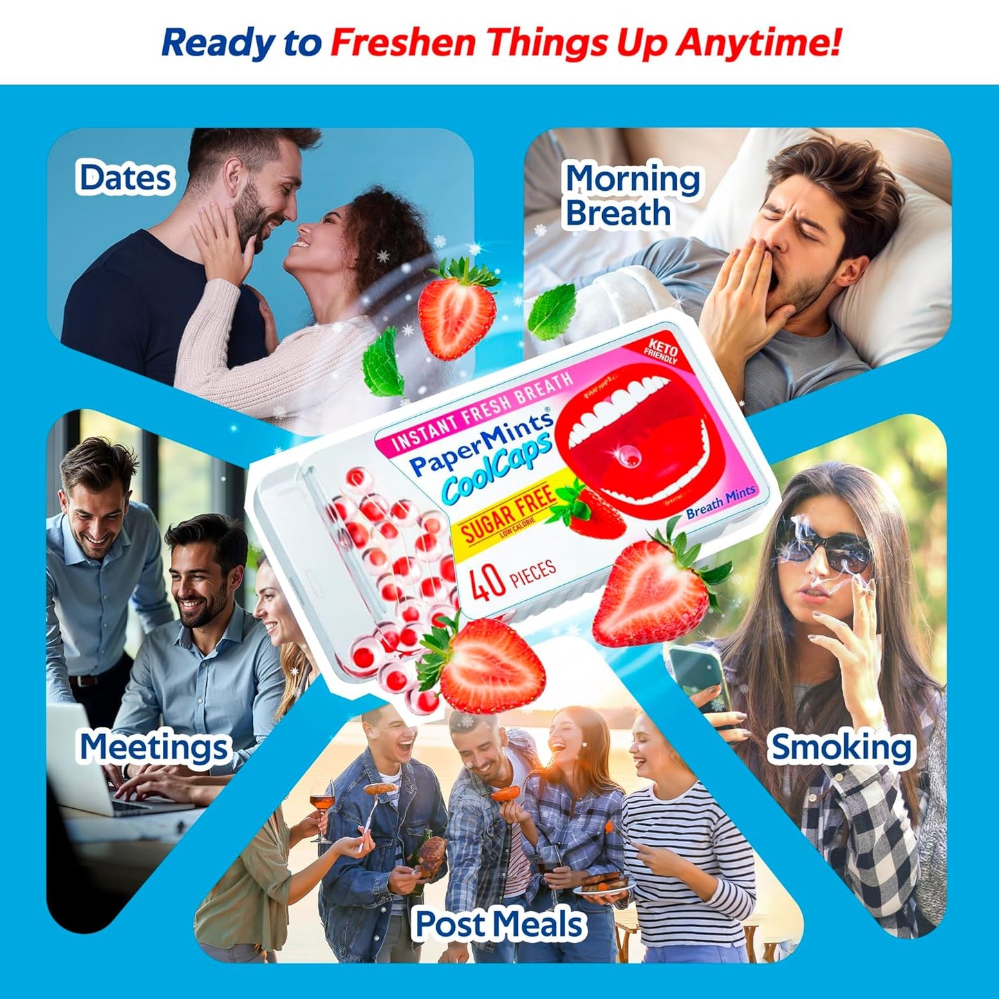 PaperMints CoolCaps - Sugar-Free Instant Fresh Breath Mints, 4 Pack (160 Capsules) for Halitosis & Dry Mouth Relief