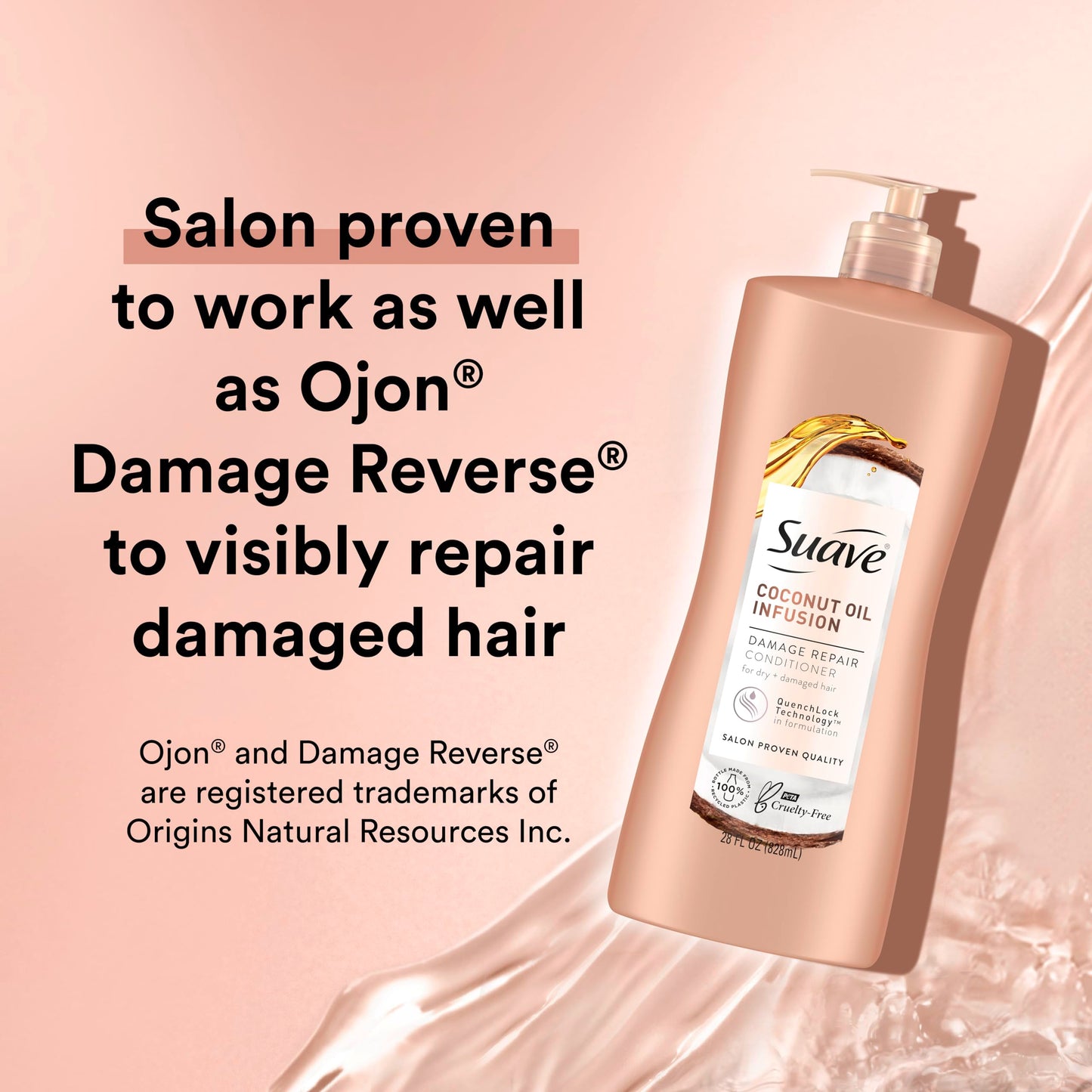 Suave Coconut Oil Damage Repair Conditioner, for Normal, Dry and Damaged Hair, with Pure Coconut Oil Infusion, 28 oz Pack of 4