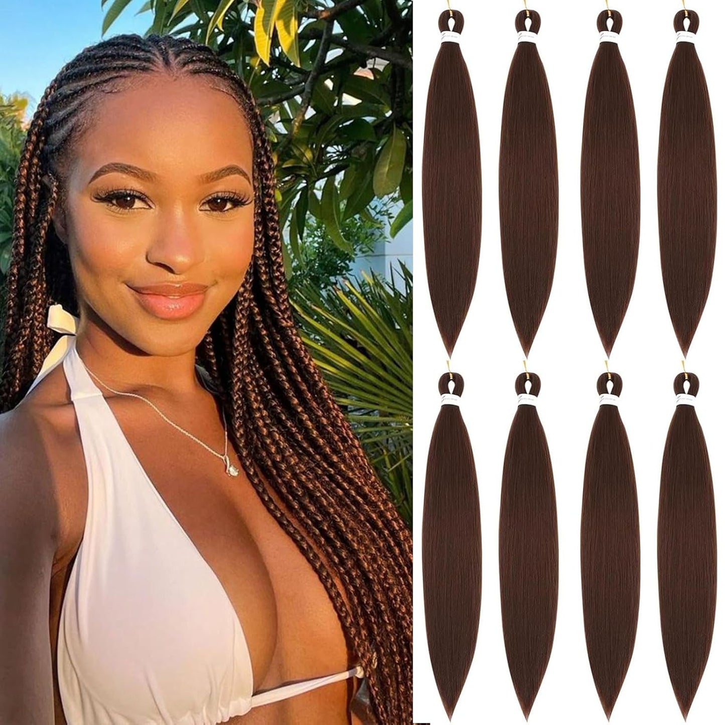 24-Inch Pre-Stretched Braiding Hair - 8 Packs Soft Yaki Texture for Crochet & Twists