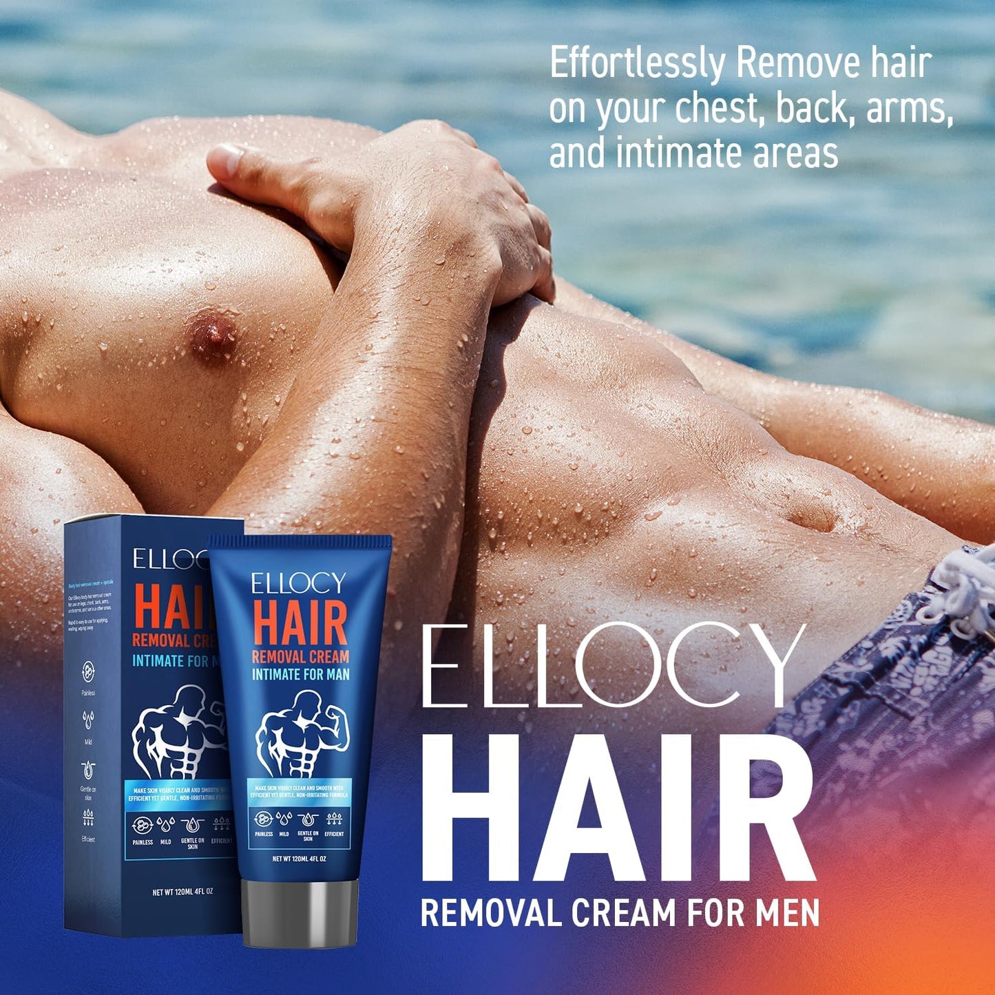Men's Hair Removal Cream - Painless Depilatory for Intimate Areas, 120ml