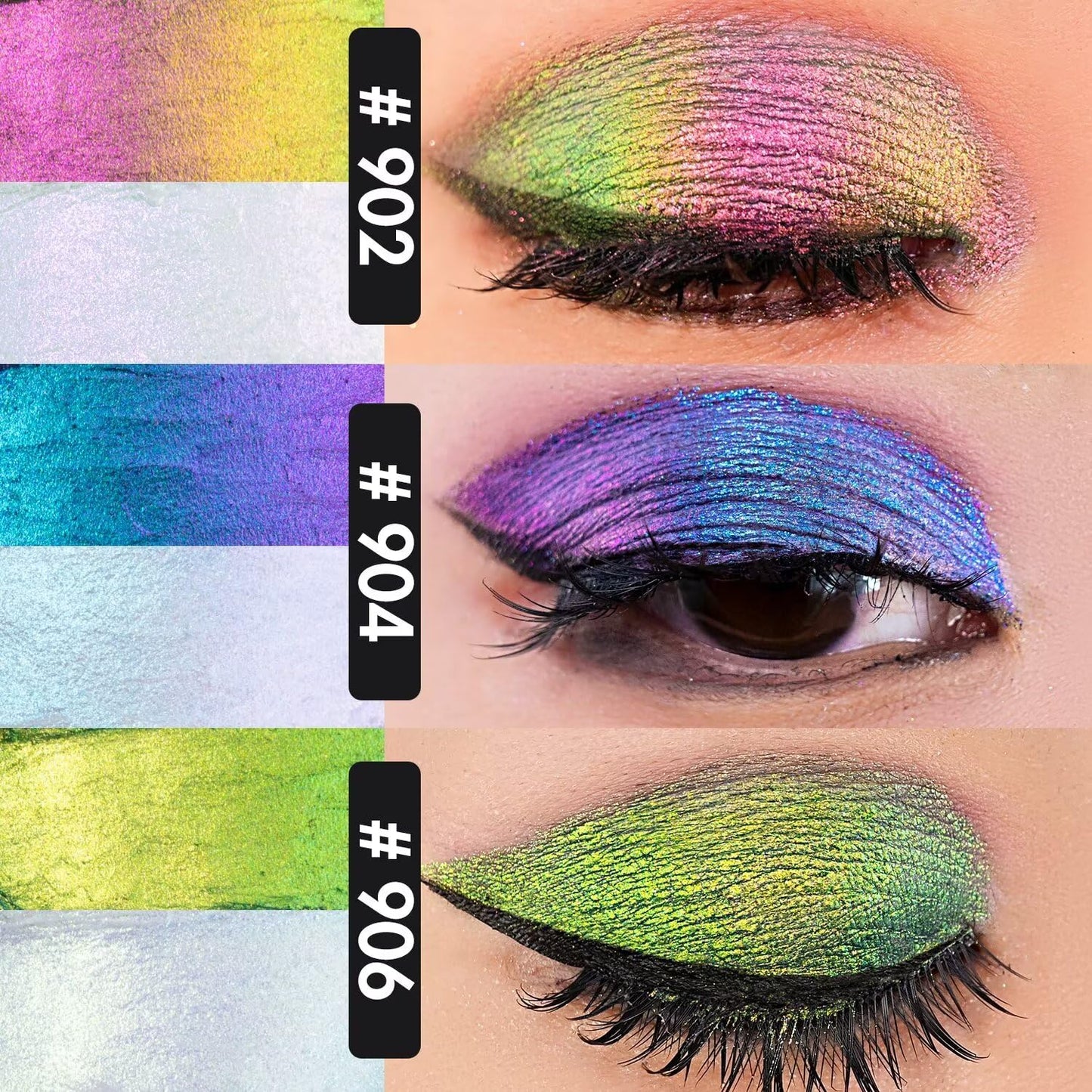 CHARMACY Multichrome 2 in 1 Cream Eyeshadow Stick, Waterproof Eye Brightener Highlighter Stick Makeup, High Pigmented, Smudge-Proof, Vegan & Cruelty-Free (SET2-902/904/906)