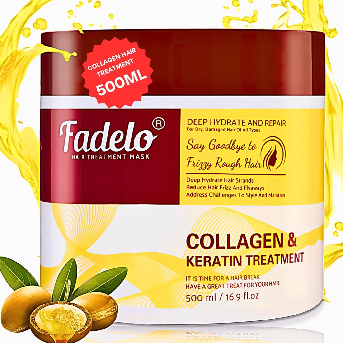 Collagen & Keratin Hair Mask - Deep Repair Treatment with Argan Oil & Vitamin E - 500ml Hydrating Formula for Damaged Hair