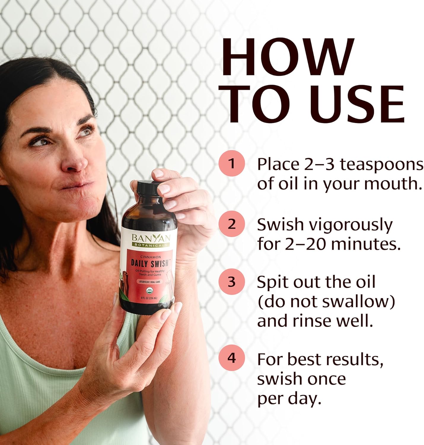 Organic Cinnamon Pulling Oil – Ayurvedic Mouthwash with Coconut Oil for Fresh Breath – 8 oz Vegan