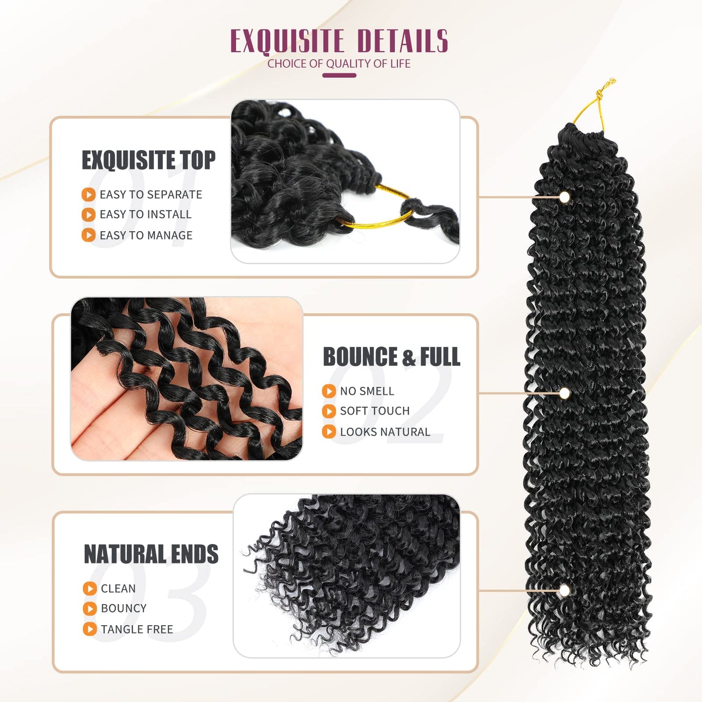 Dansama Passion Twist Hair Water Wave Crochet Hair for Black Women, Long Bohemian Braiding Hair for Boho Locs, Faux Locs, Butterfly Style Crochet Braids Hair Extensions (18inch, 1B, Economy Pack)
