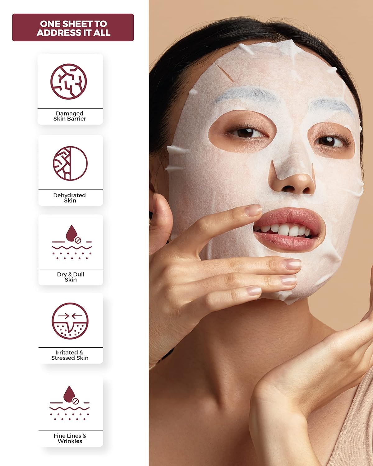 Madeca Mask 24 Pack - Wrinkle Revitalizing Face Sheet Masks with Centella Asiatica & Niacinamide for Skin Elasticity & Instant Lift