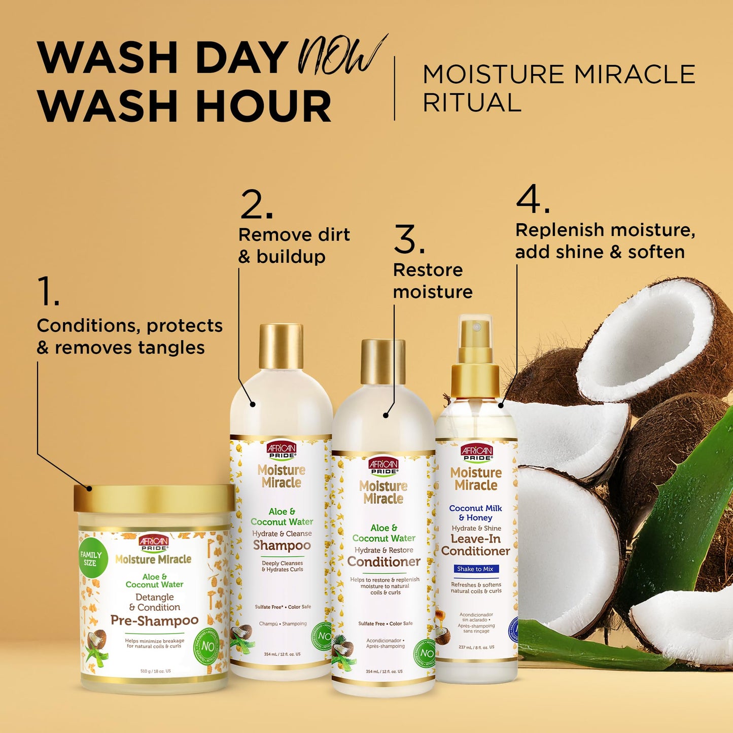 African Pride Moisture Miracle Pre-Shampoo Hair Detangler with Aloe & Coconut Water | Minimizes Breakage, Hydrates & Strengthens | Pre-Poo Treatment for Natural Coils & Curls | 18 oz.