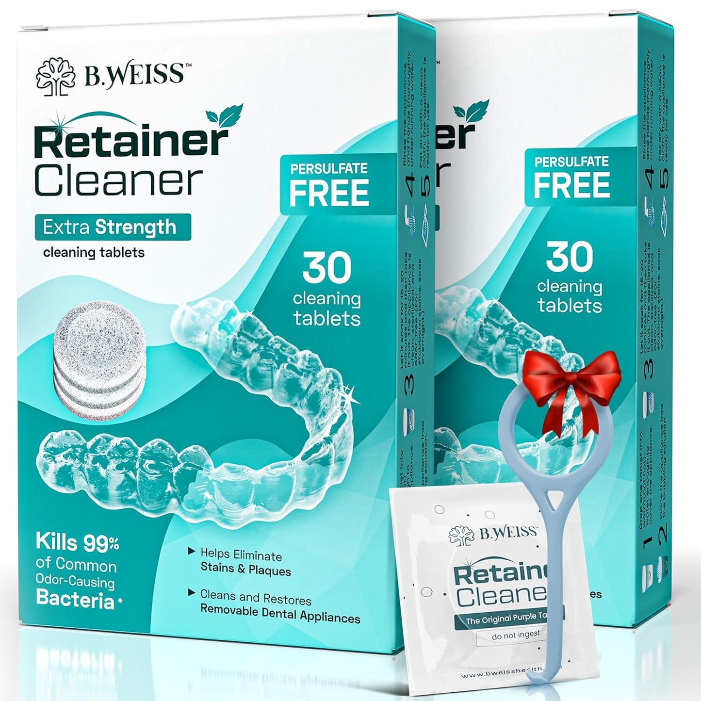 Retainer Cleaner Tablets for Invisalign & Dentures - PERSULFATE FREE, 60 Mint Scented Tablets, 2-Month Supply