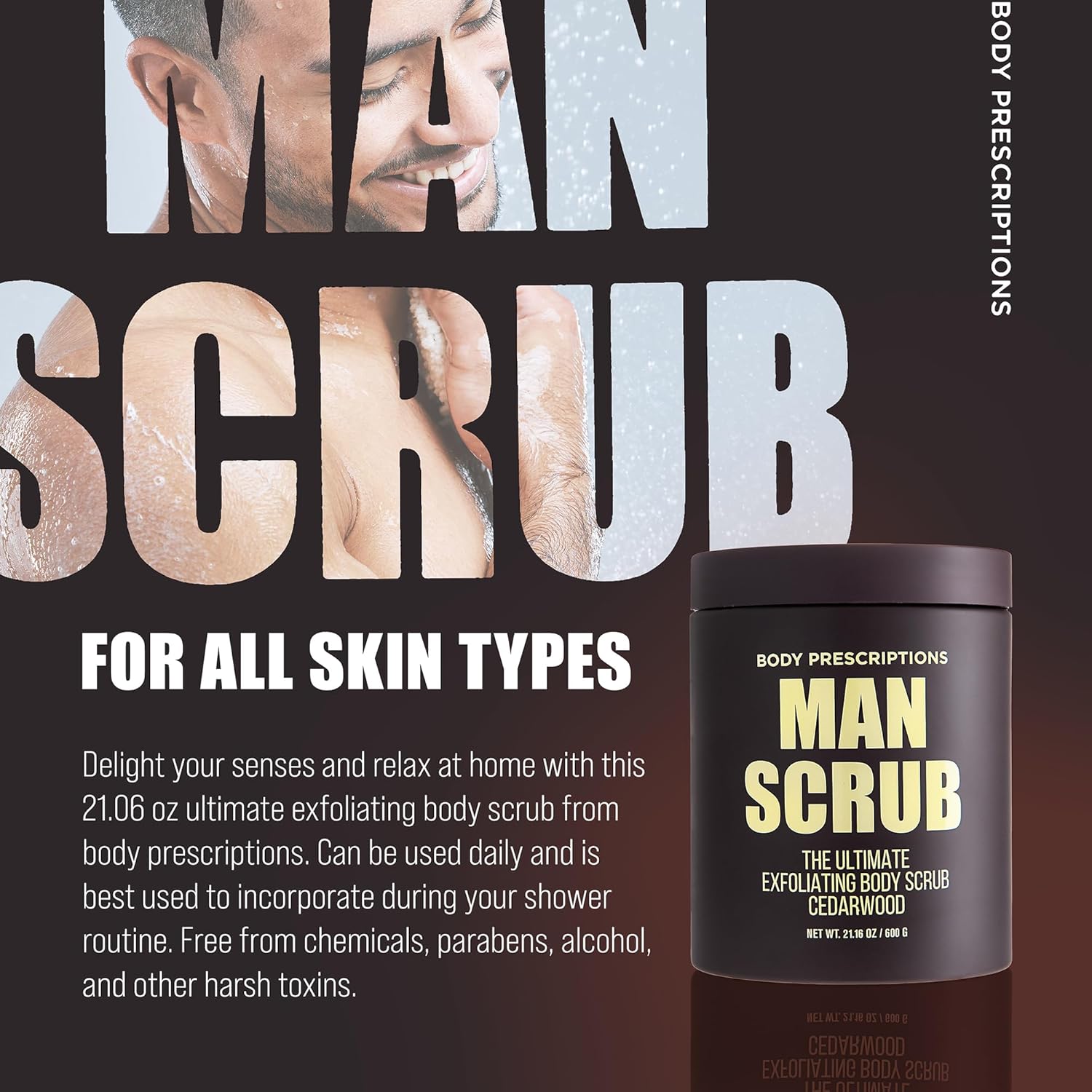 Men’s Charcoal Exfoliating Body Scrub – 21oz Cleansing Wash for All Skin Types