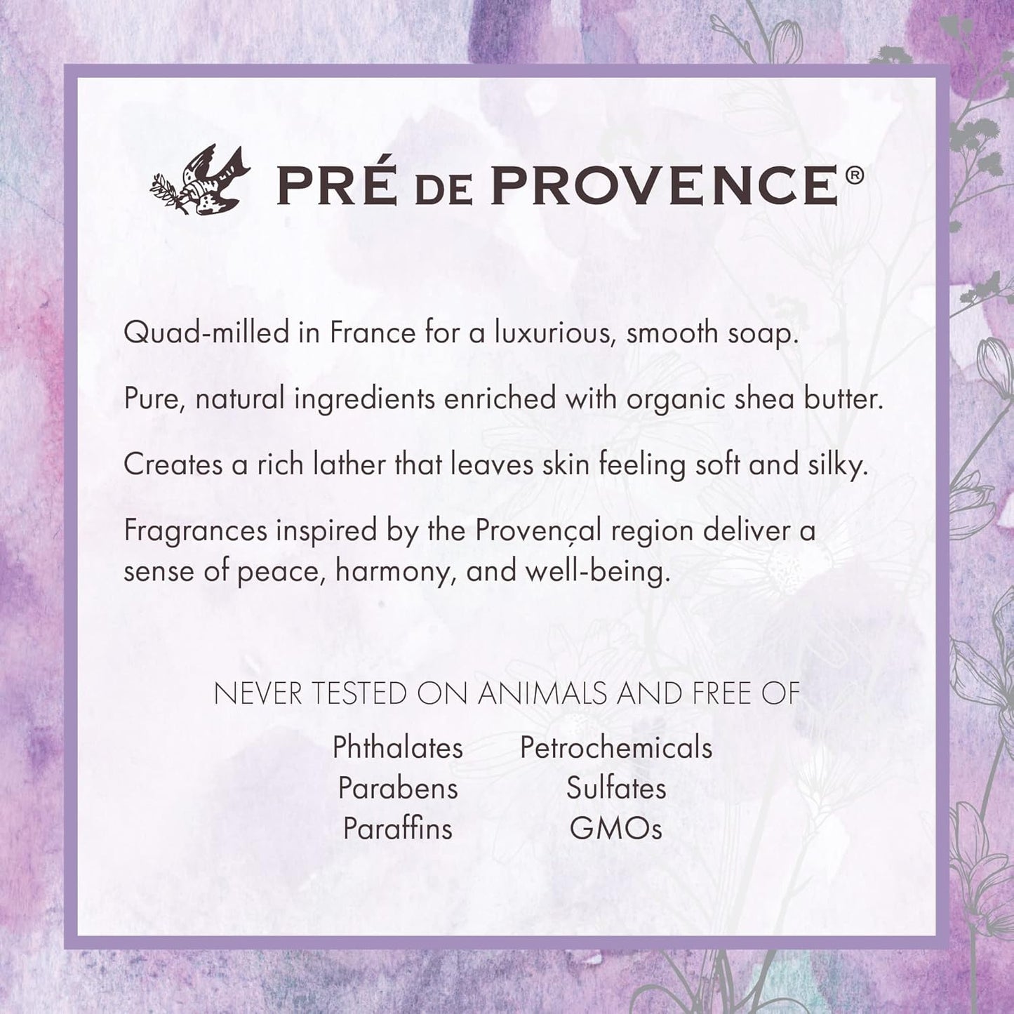Pre de Provence Starflower Soap Bar - Organic Shea Butter, Quad Milled, 8.8 oz Natural French Skincare