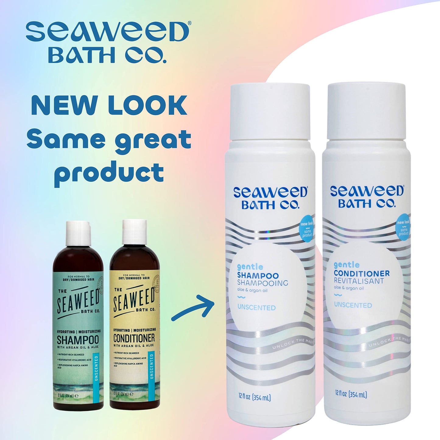 Seaweed Bath Co. Gentle Shampoo and Conditioner Set - Unscented - Nourishing Hair Care With Hyaluronic Acid, Aloe, Argan Oil, For Sensitive Scalps - 12 oz (Pack of 2)