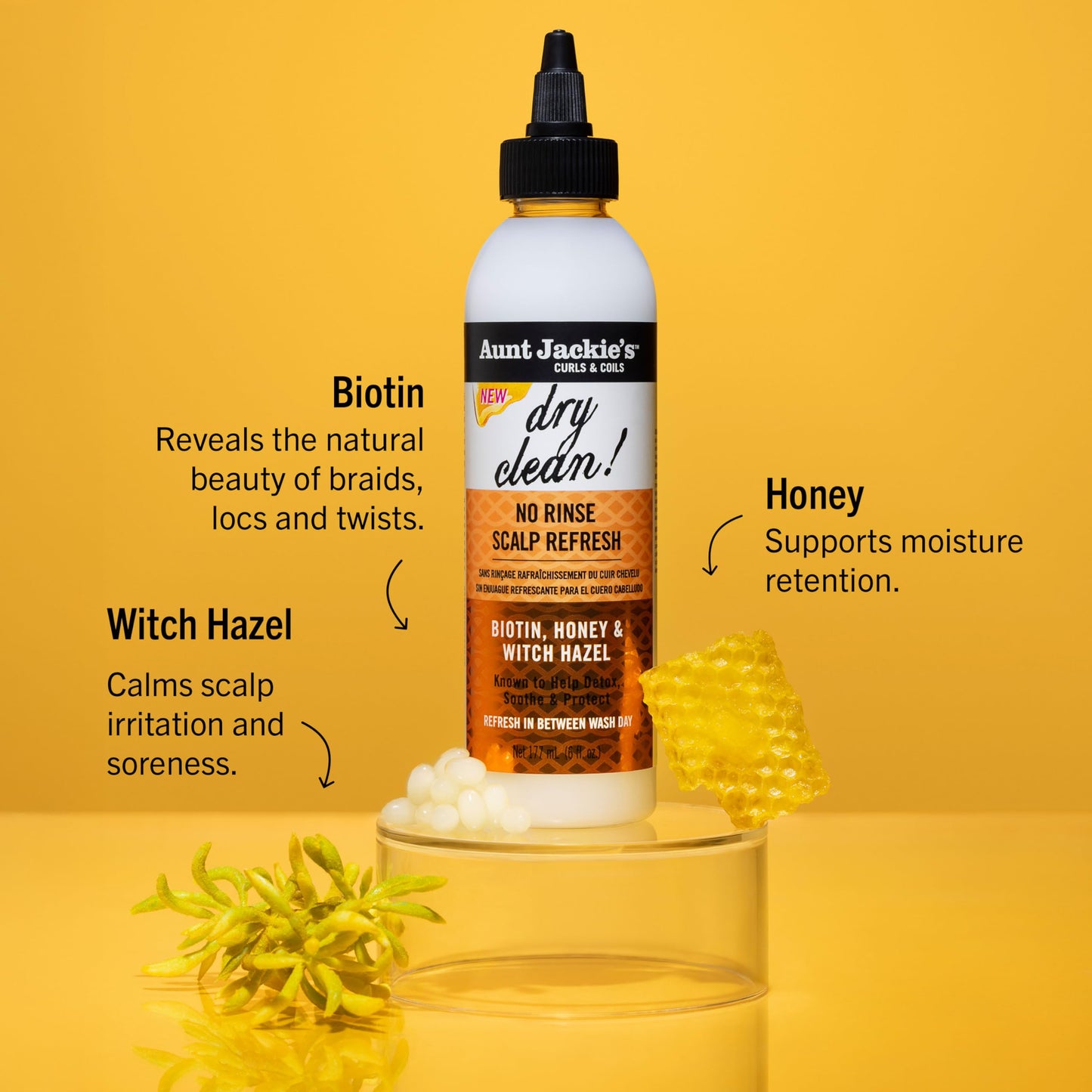 Aunt Jackie's Braid + Twist Collection Dry Clean! No Rinse Scalp Refresh – Detox and Moisturize Scalp with Witch Hazel, Scalposine, Biotin, and Honey – 6 fl oz