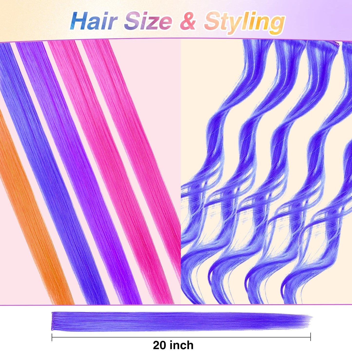 32 PCS Clip in Colored Hair Extensions for Kids, 20 Inches Rainbow Long Straight Hairpieces Synthetic,BEAHOT Hair Extensions-Pretty Gift for Cosplay Dress Up Fashion Party Birthday(32 Colors)