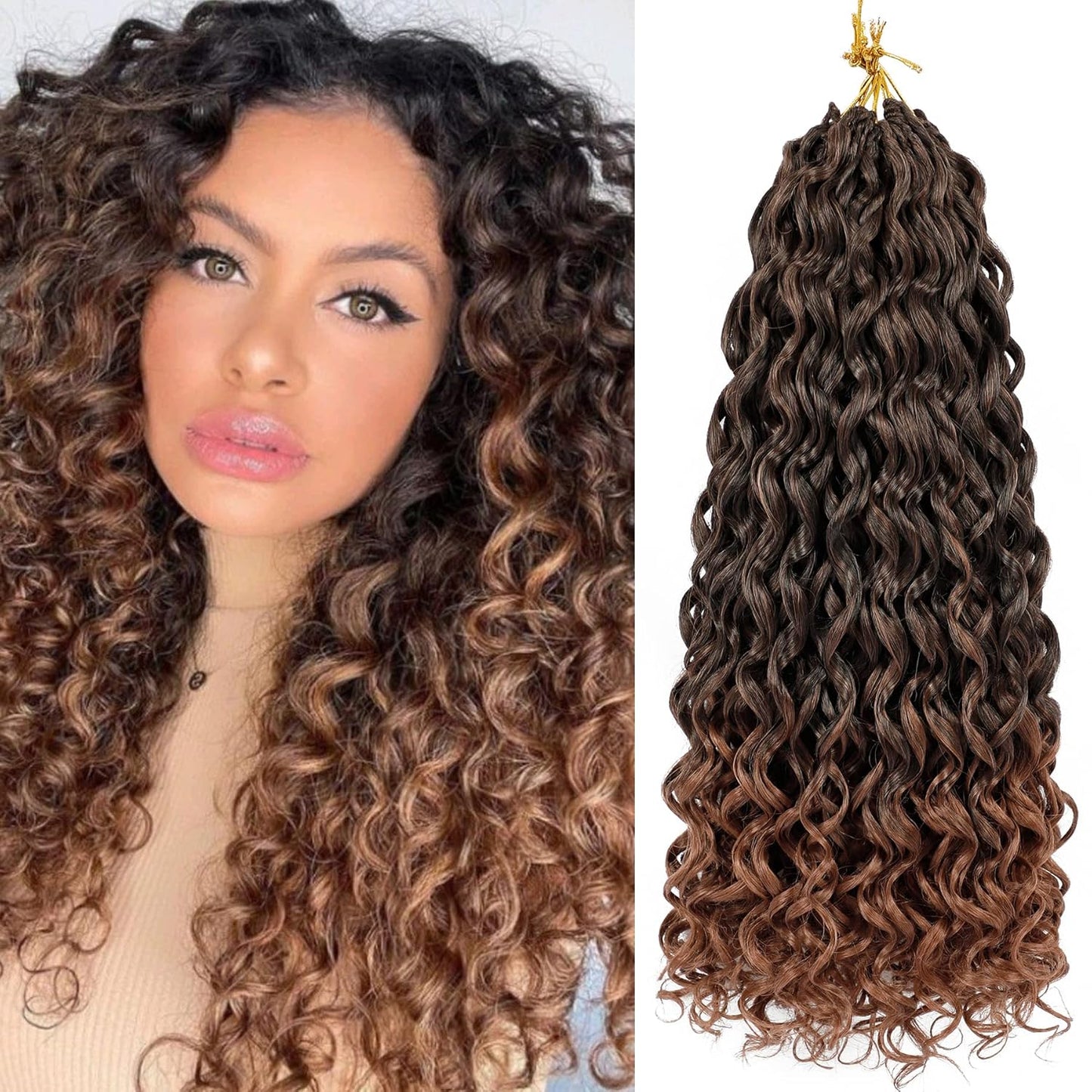 GoGo Curl Crochet Hair 10 Inch - 8 Packs Ombre Brown Water Wave Extensions for Black Women
