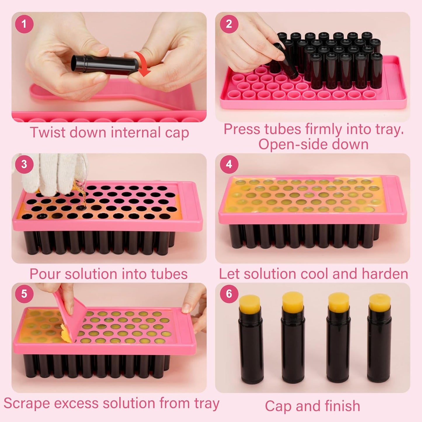 50 Pack Black Lip Balm Tubes with Filling Tray & Spatula - BPA Free, Leak Proof, DIY Handmade Set