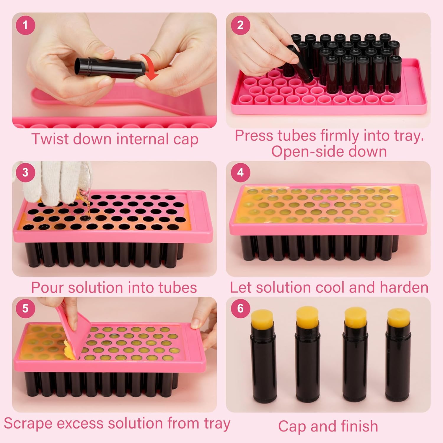 50 Pack Black Lip Balm Tubes with Filling Tray & Spatula - BPA Free, Leak Proof, DIY Handmade Set