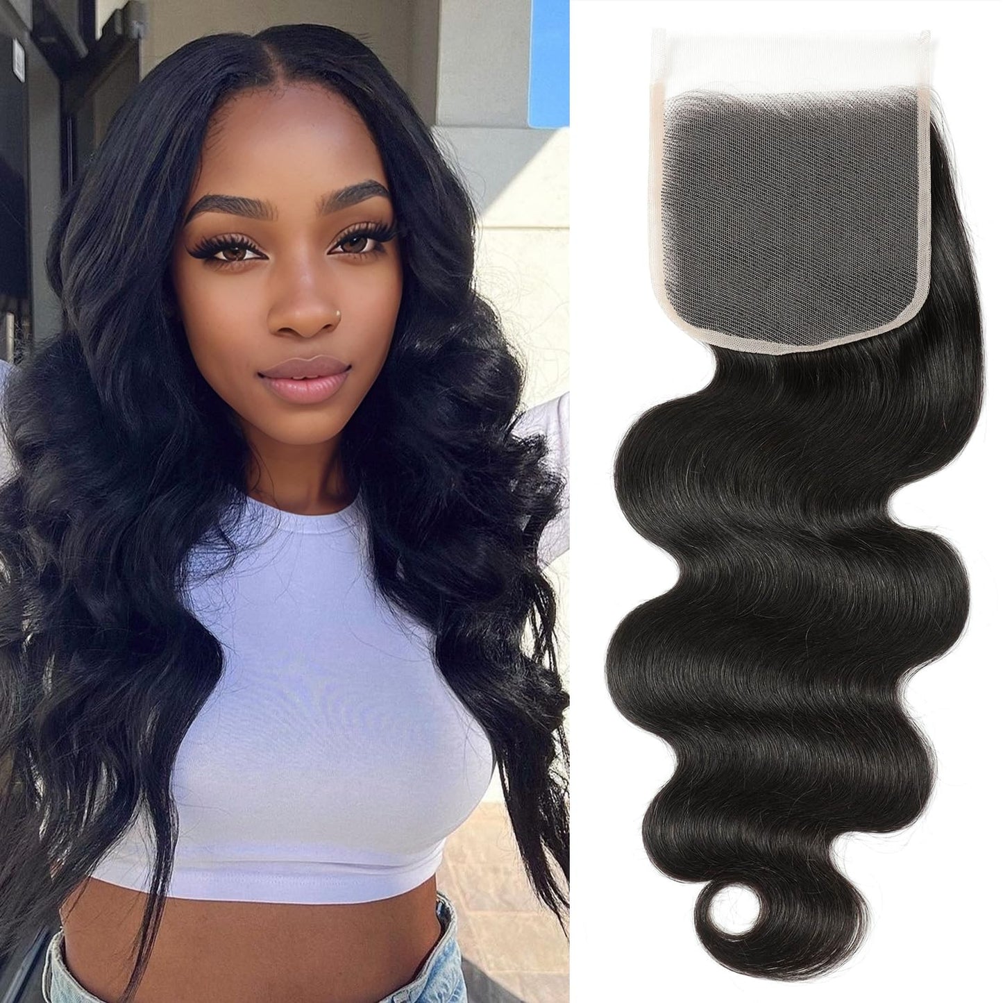5x5 HD Lace Closure Body Wave Human Hair - Pre-Plucked Natural Hairline (10 Inch, Natural Color)