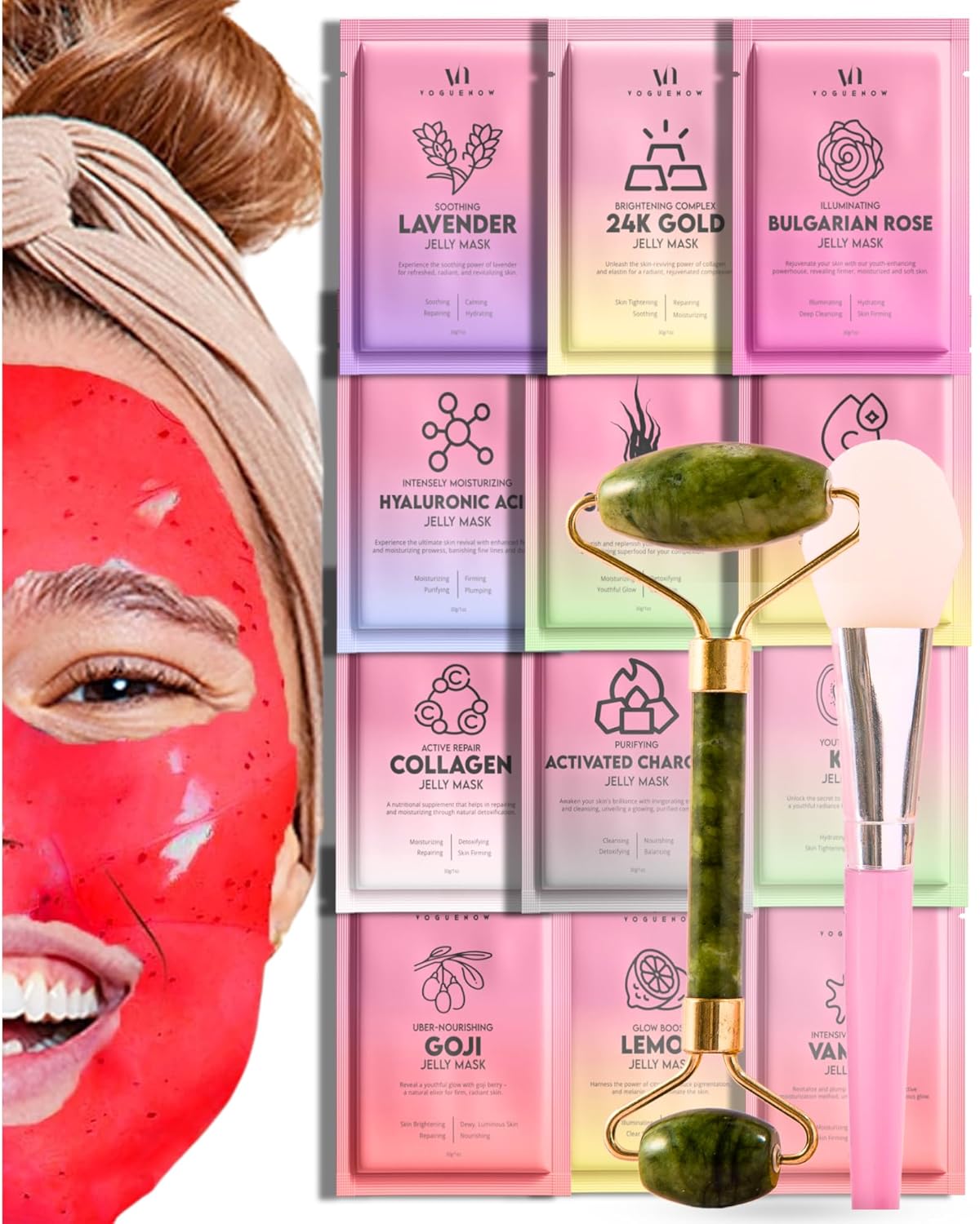 Bulgarian Rose Hydrating Jelly Face Mask - Brightening & Nourishing with Free Jade Roller | 23 Oz Professional Vajacial Mask
