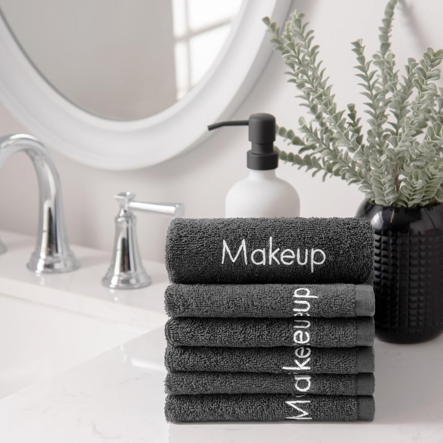 Arkwright Cotton Makeup Towels - 6 Pack, Soft FingerTip Washcloths for Bathroom & Artists, 11x17 in, Black