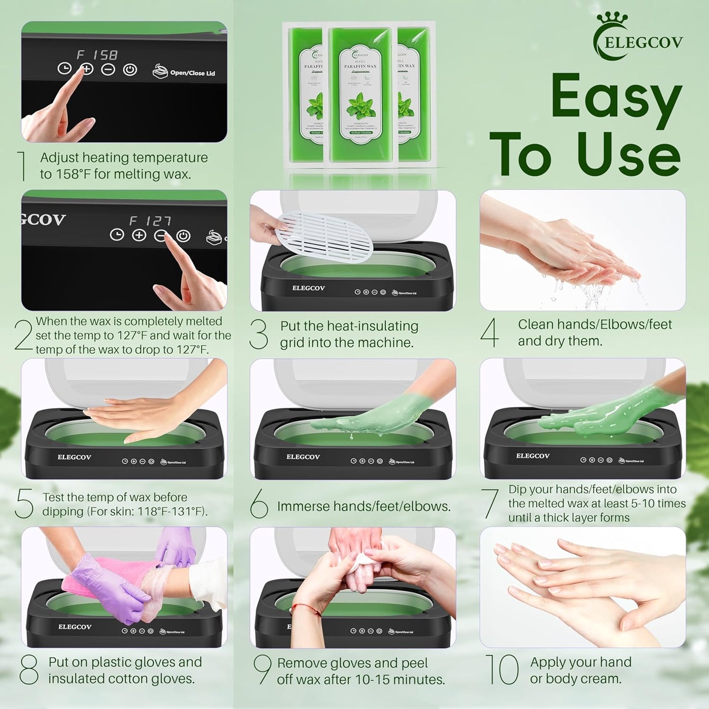 Lavender Scented Paraffin Wax Refills - 10 Pack for Hand & Feet Moisturizing Treatment