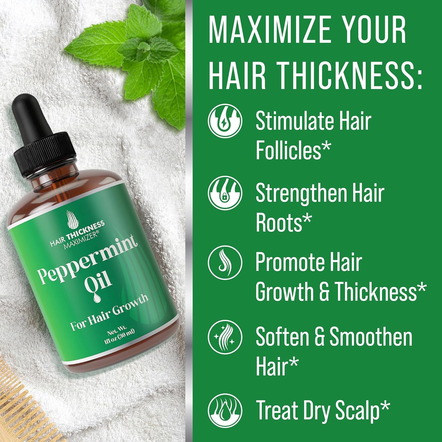 Peppermint Hair Growth Oil for Thicker Hair - 2oz Natural Formula