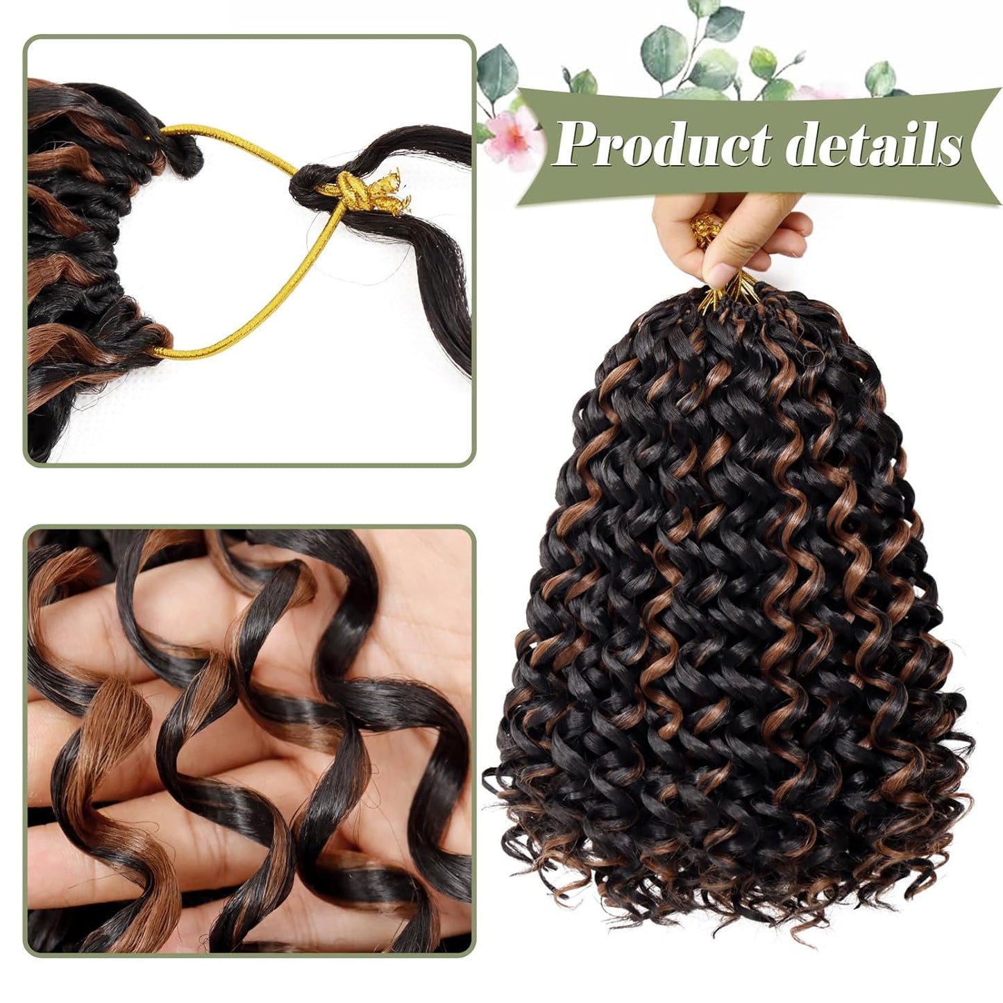 GoGo Curl Crochet Hair 10 Inch - 8 Packs Ombre Brown Water Wave Extensions for Black Women