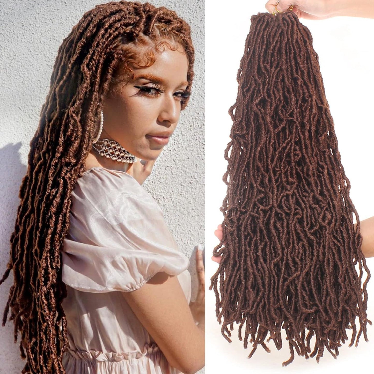 Faux Locs Crochet Hair - 18 Inch Pre-Looped 7 Packs Soft Natural Black Goddess Locs for Women
