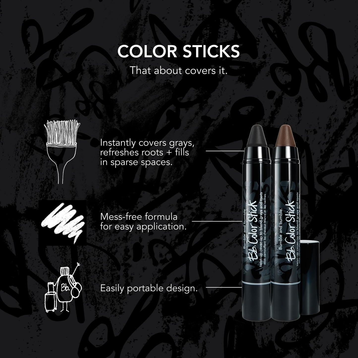 Bumble and bumble. Color Stick Gray Hair + Root Coverup in Natural Brown + Black Shades, Brown, 1 Count