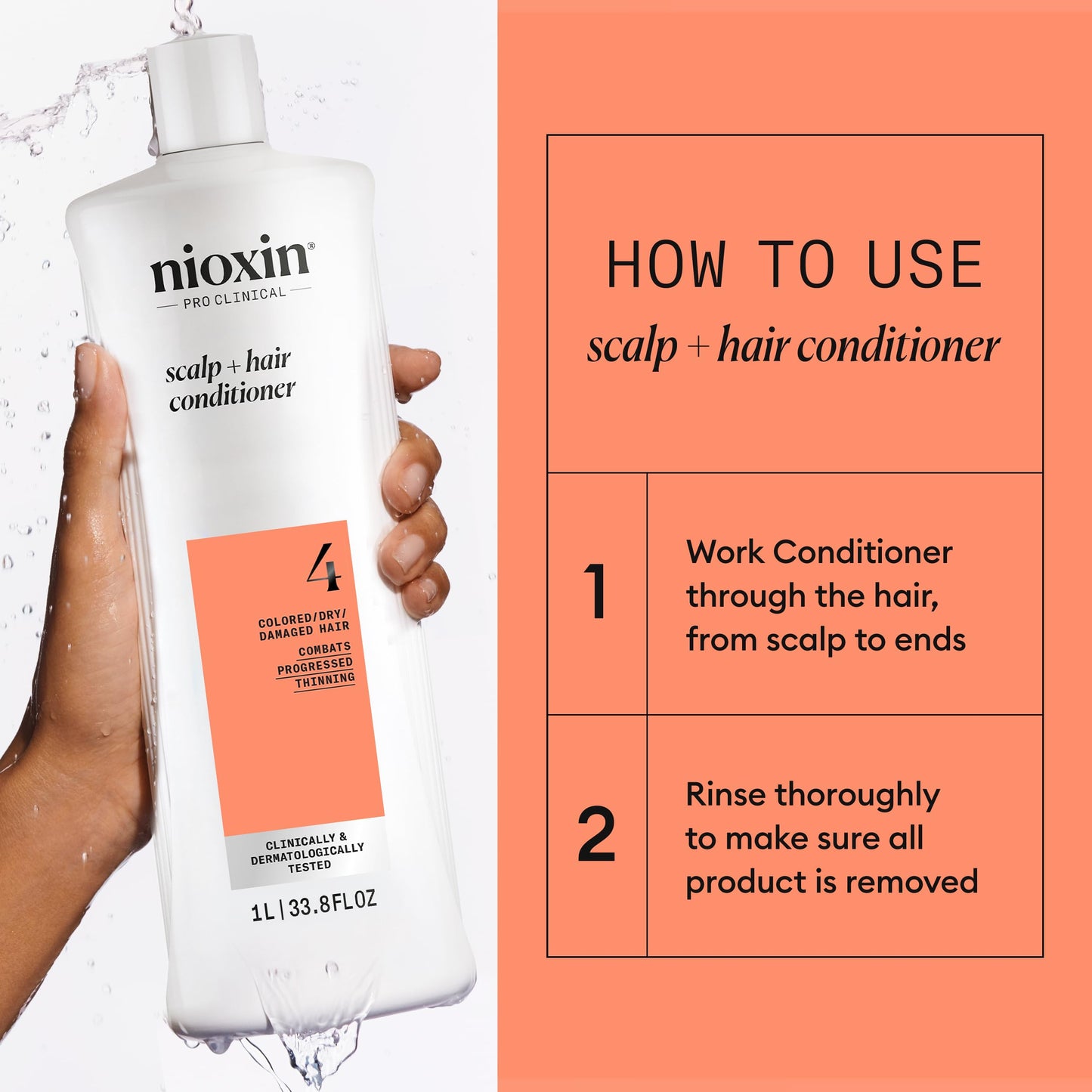 Nioxin System 4 Scalp + Hair Conditioner | For Colored or Damaged Hair with Progressed Thinning | With Niacinamide and Biotin | 33.8 Fl oz.