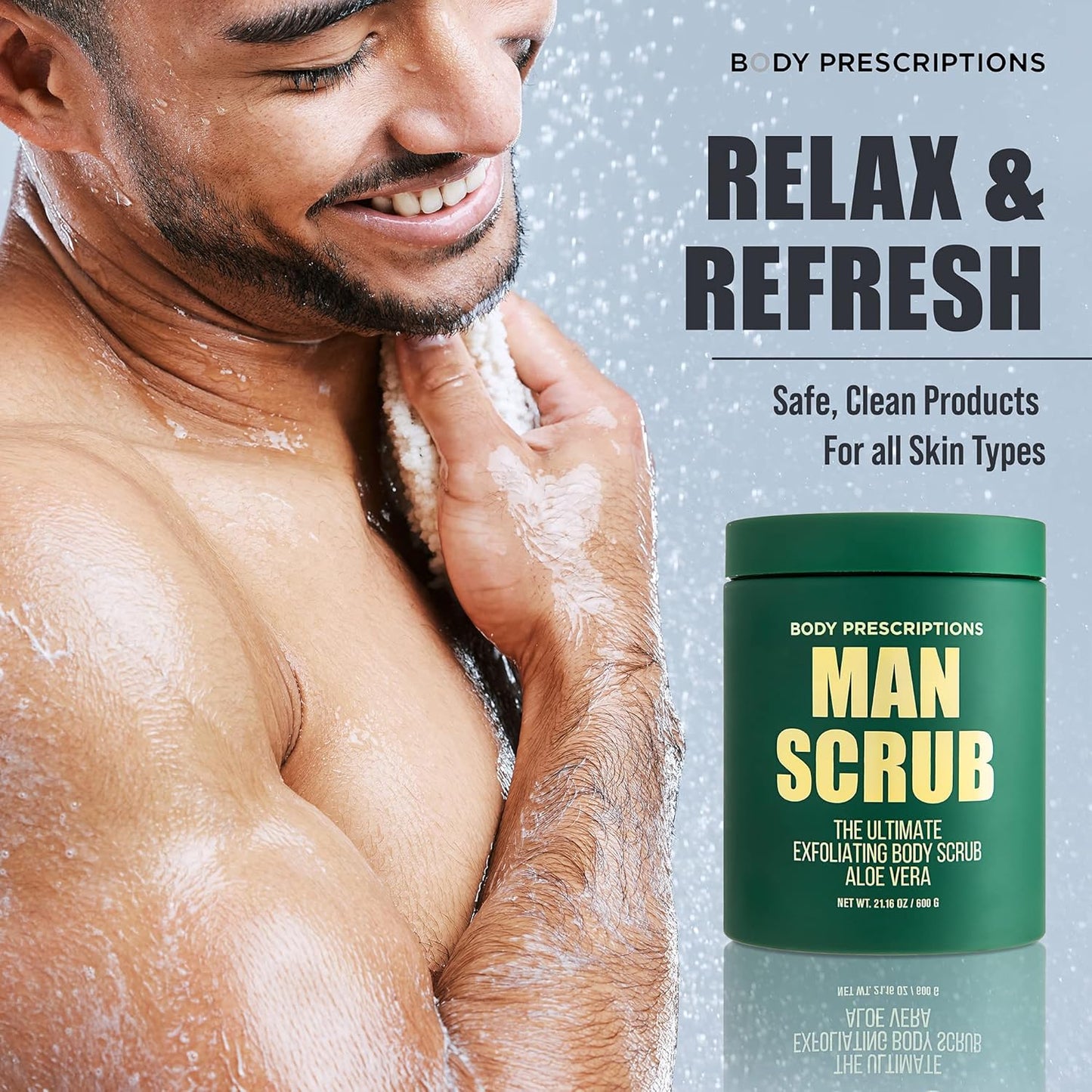 Men’s Charcoal Exfoliating Body Scrub – 21oz Cleansing Wash for All Skin Types