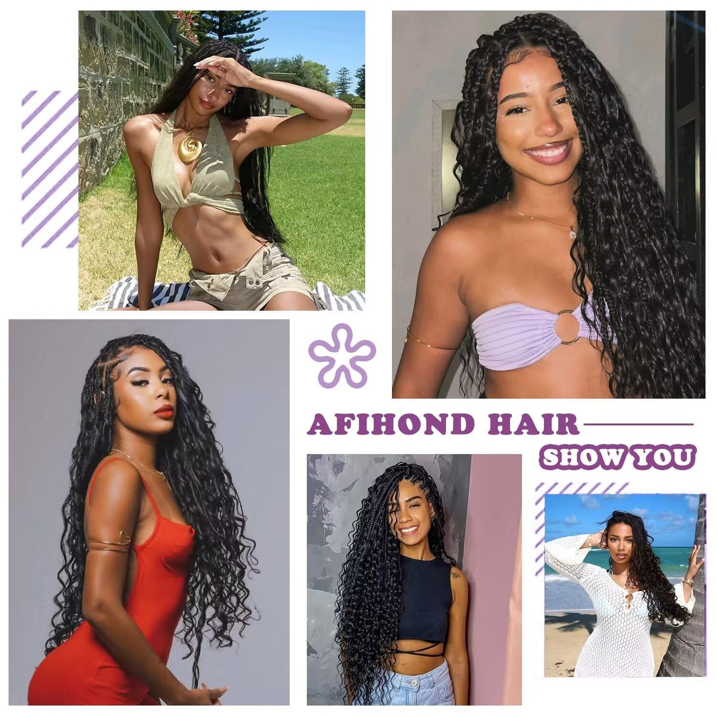 Afihond Human Braiding Hair For Boho Braids 120g Deep Wave Bulk Human Hair for Braiding Knotless 12A 100% Unprocessed Brazilian Virgin Hair Extensions Bulk Bohemian 3 Bundles Natural Color 18inch