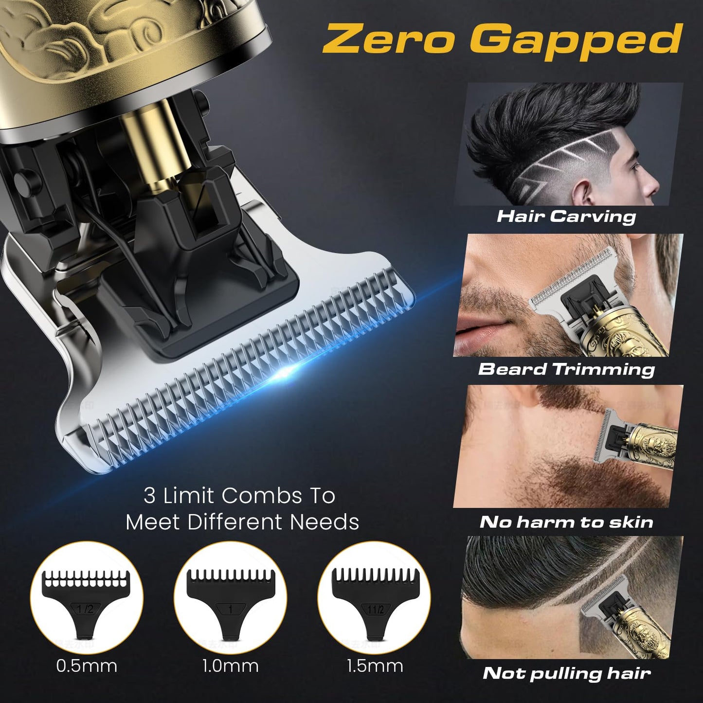 Fannas Hair Clippers for Men, Professional Hair Trimmer Barber Cordless Zero Gapped Hair Clippers with LCD Display, Mens Gifts Beard Trimmer T Liners Shavers Edgers Clipper for Hair Cutting - Gold