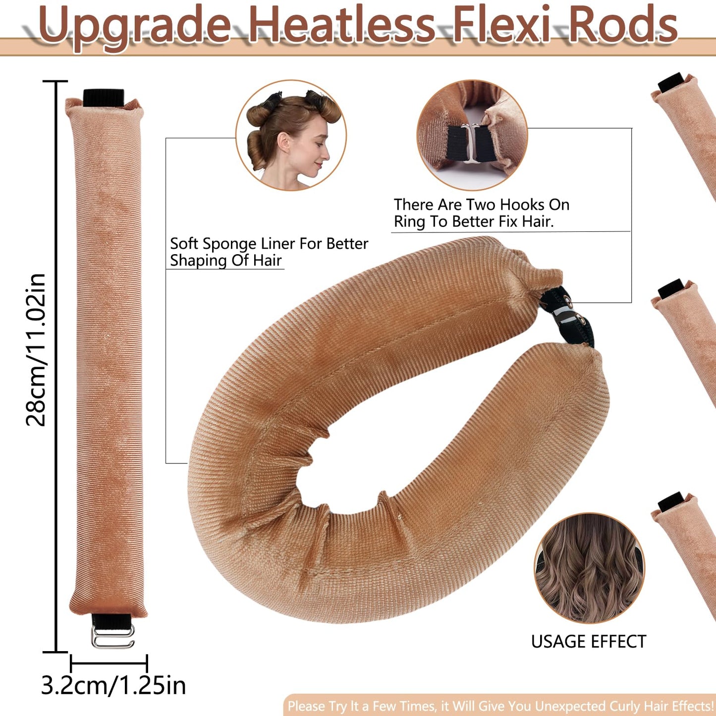 Heatless Hair Curler for Women - Khaki No Heat Overnight Hair Curler Set | 3 Silk Scrunchies with Adjustable Scarf | Natural Waves While Sleeping (Khaki, 3-Pack)